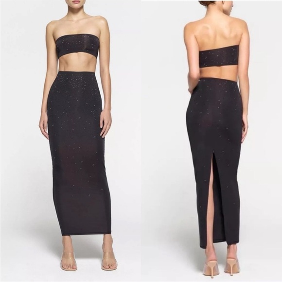 NWOT! SKIMS X Swarovski Jelly Sheer Maxi Skirt in Onyx Black - Picture 10 of 16